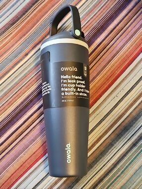 owala Slate Gray Travel Tumbler with Handle and Built-In Straw